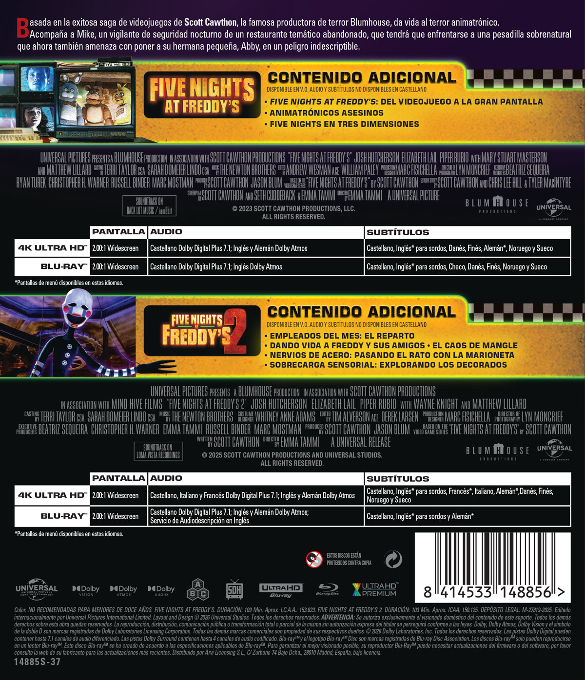 Five Nights at Freedy's. PACK 1-2 (4K UHD + Blu-ray)