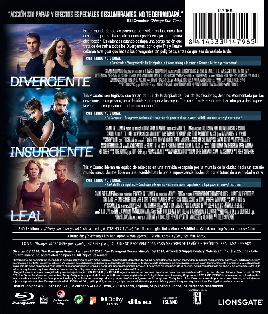 Divergente. Pack 1-3 (Blu-ray)