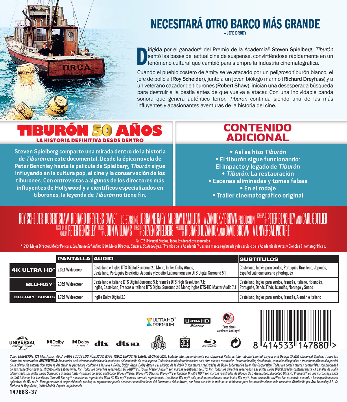 Tiburón. Ed. 50º Aniversario (4K UHD + Blu-ray + Blu-ray Extras)