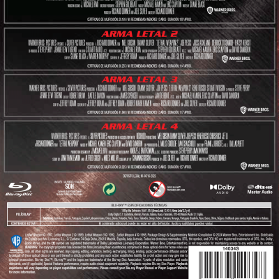 ARMA LETAL 1-4 (BD) - 8414533140348 - Trasera Arma letal. Pack 1-4 (Blu-ray)