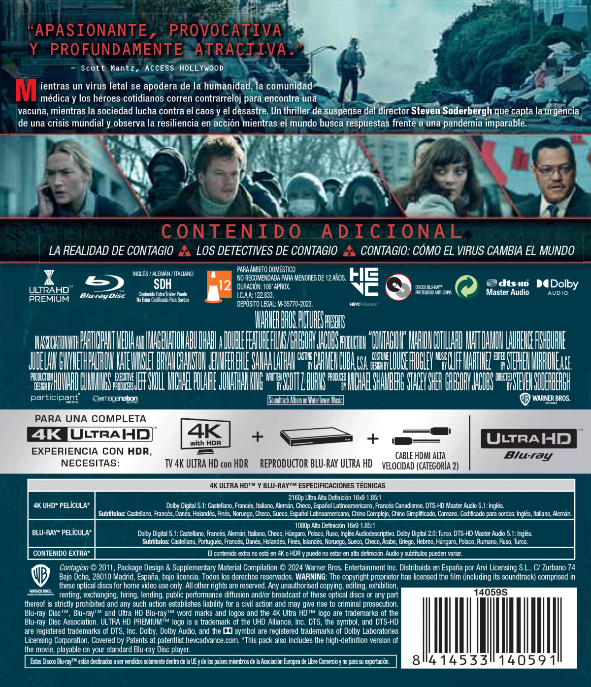 CONTAGIO (4K UHD+BD) - 8414533140591 - Trasera Contagio (4K UHD + Blu-ray)