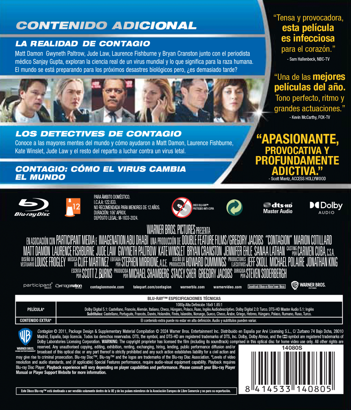 CONTAGIO (BD) - 8414533140805 - Trasera Contagio (Blu-ray)