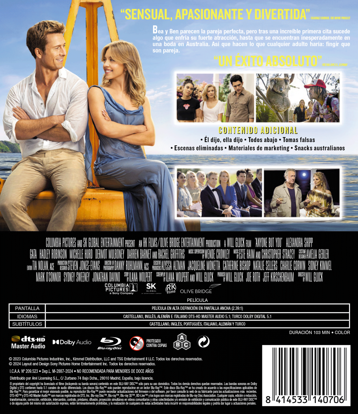 CUALQUIERA MENOS TU (BD) - 8414533140706 - Trasera Cualquiera menos tú (Blu-ray)