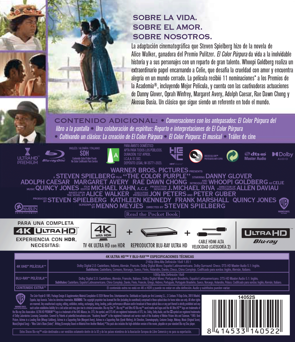 EL COLOR PURPURA (4K UHD + BD) - 8414533140522 - Trasera El color púrpura (4K UHD + Blu-ray)
