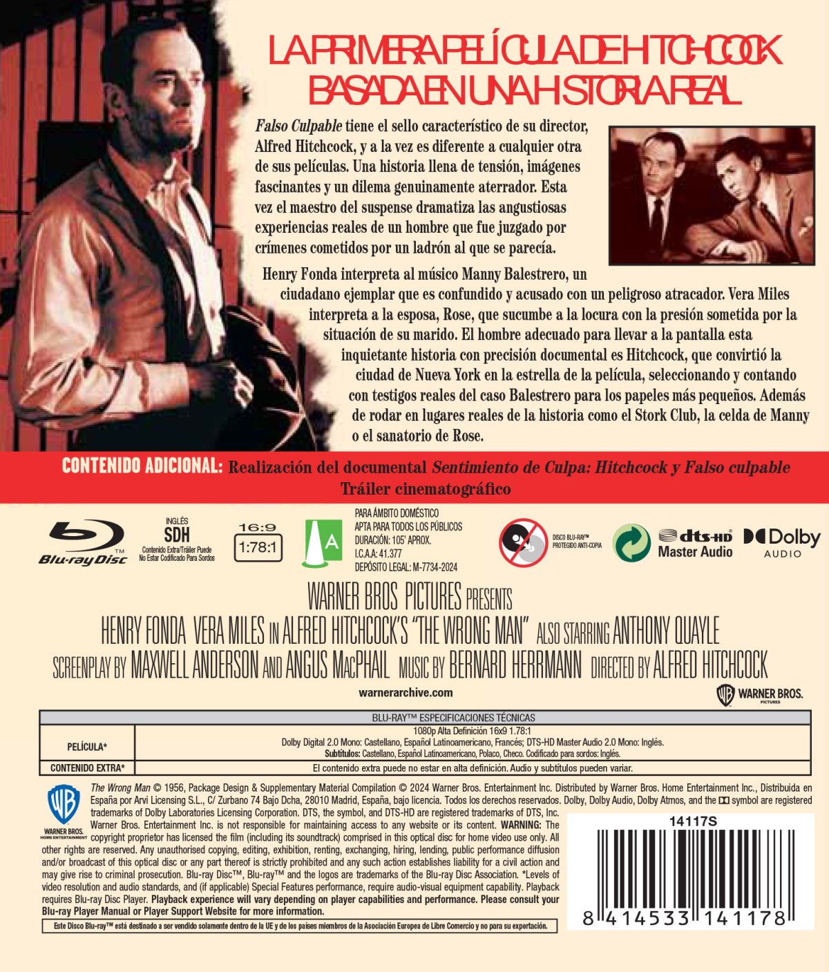 FALSO CULPABLE (BD) - 8414533141178 - Trasera Falso culpable (Blu-ray)
