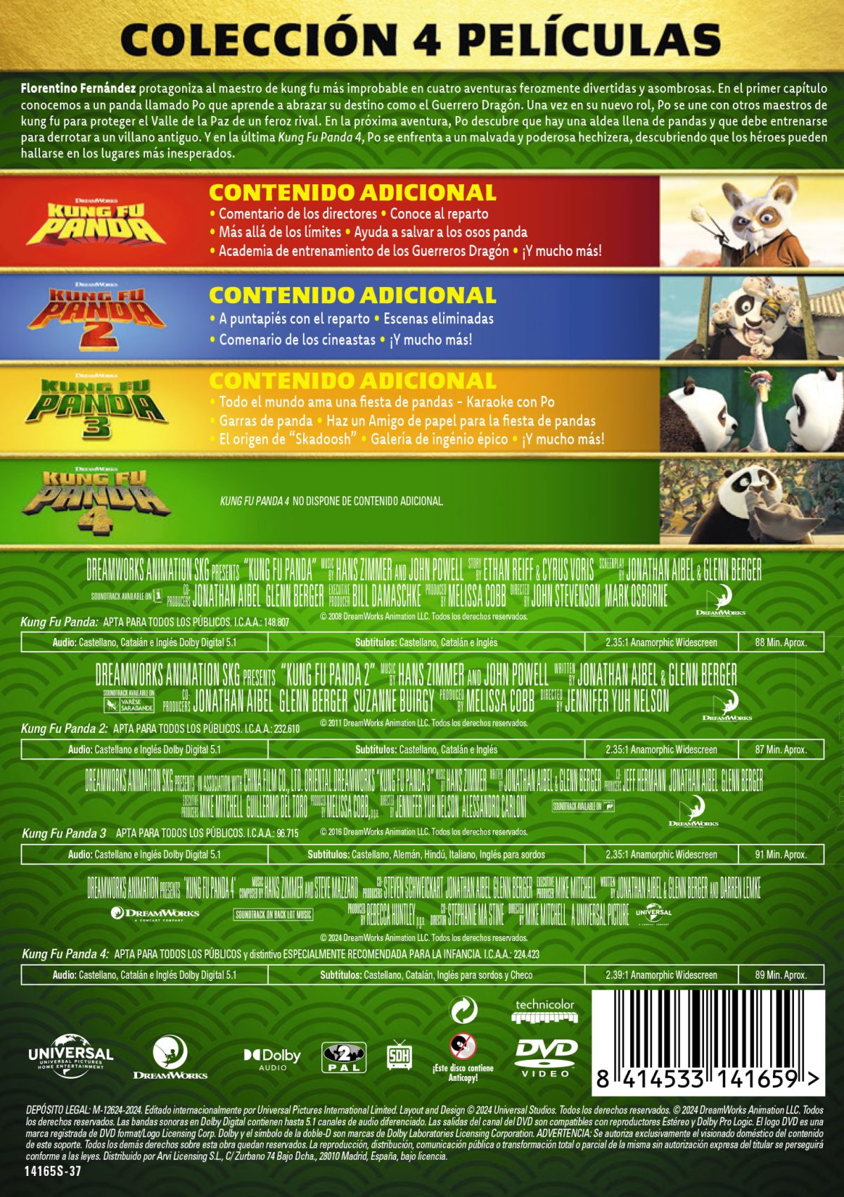 KUNG FU PANDA PACK 1-4 (DVD) - 8414533141659 - Trasera Kung Fu Panda. Pack 1-4 (DVD)