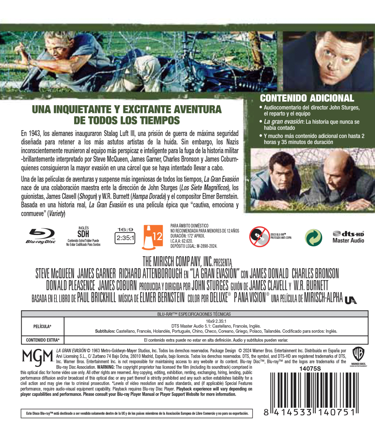 LA GRAN EVASION (BD) - 8414533140751 - Trasera La gran evasión (Blu-ray)