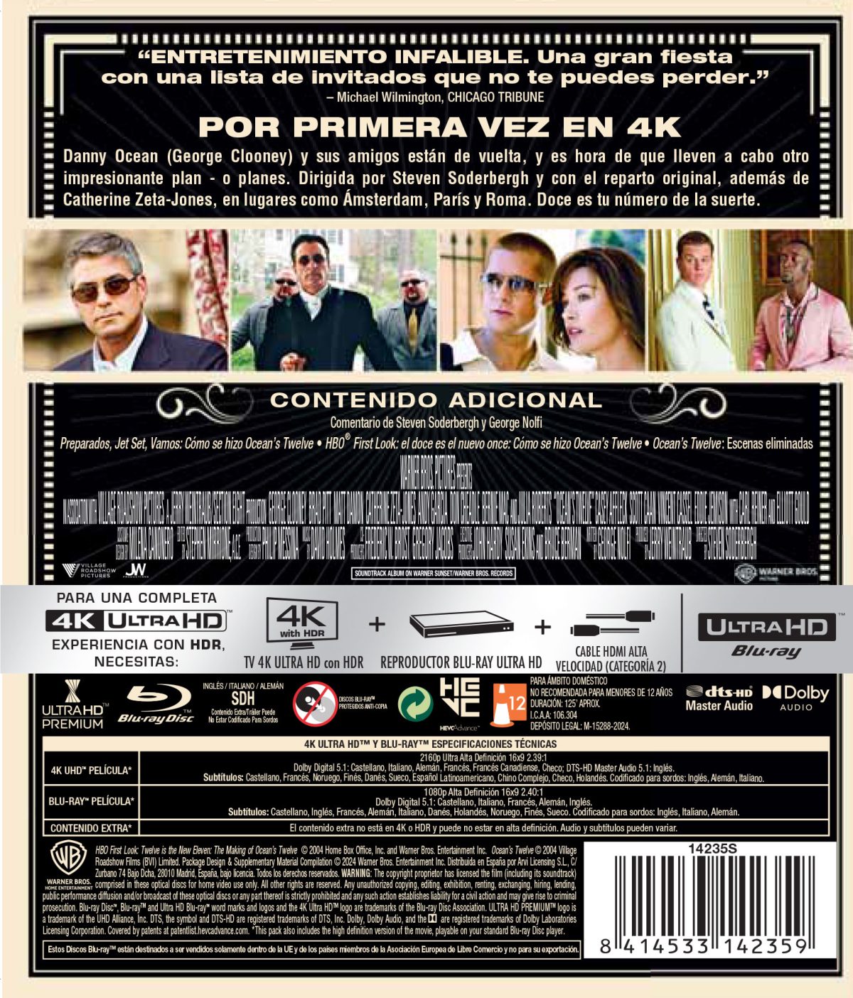 OCEAN'S TWELVE (4K UHD + BD) - 8414533142359 - Trasera Ocean's Twelve (4K UHD + Blu-ray)