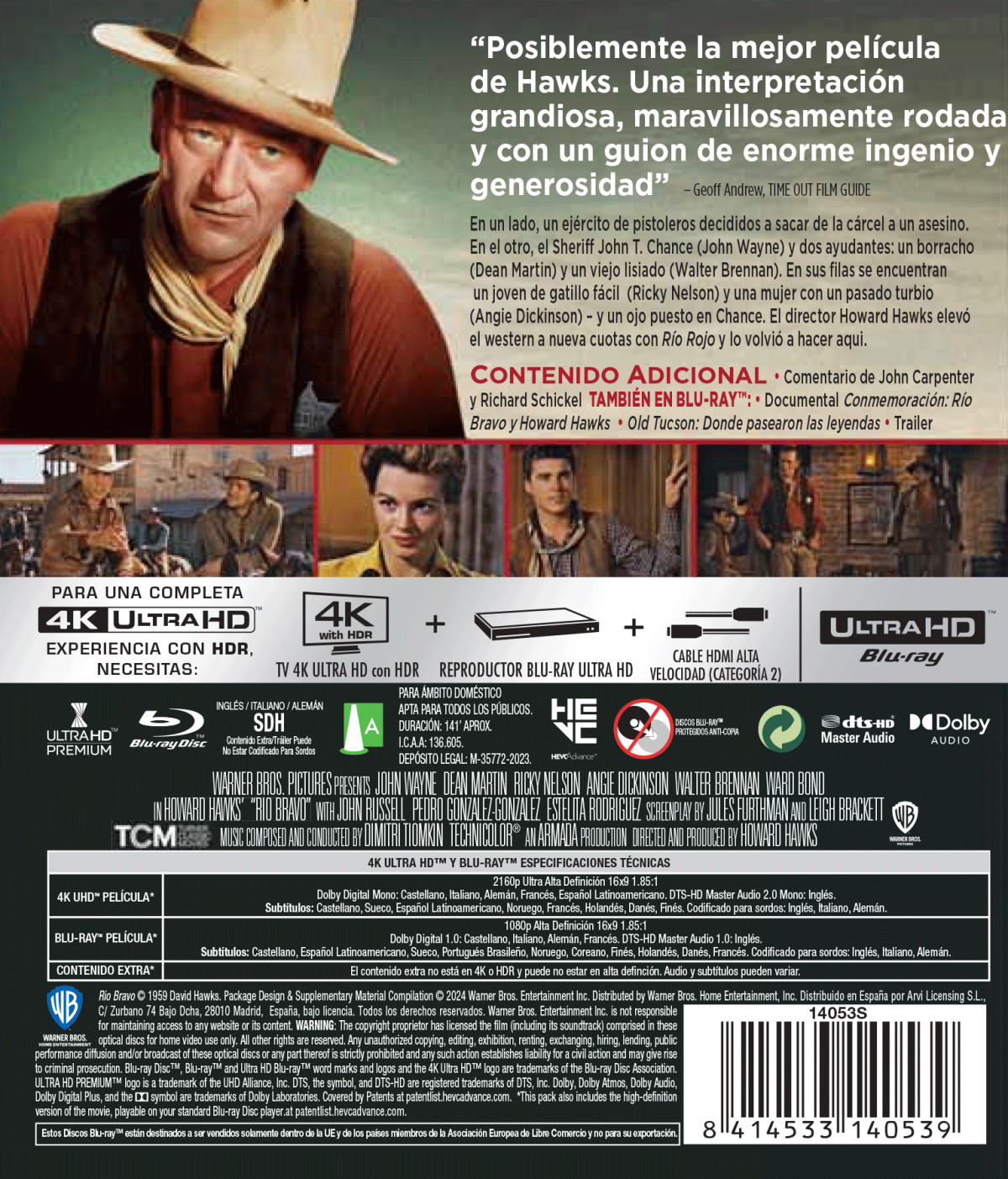 RIO BRAVO (4K UHD + BD) - 8414533140539 - Trasera Río Bravo (4K UHD + Blu-ray)