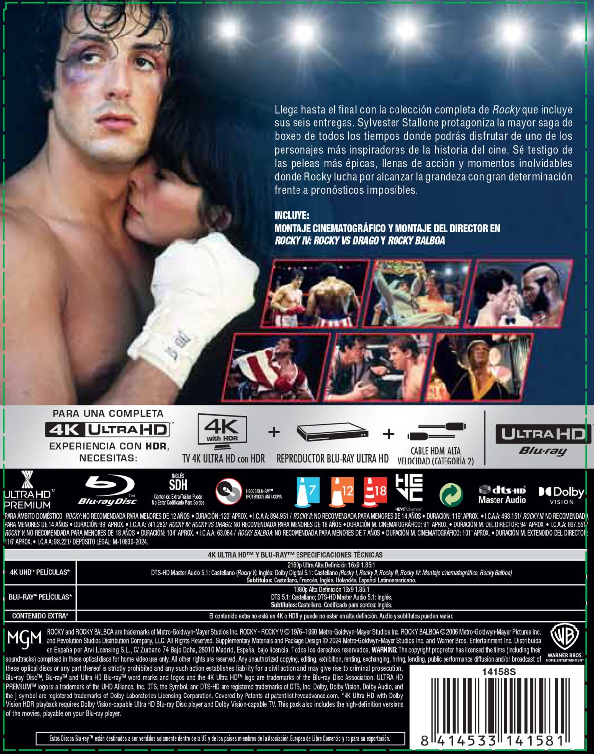 ROCKY PACK 1-6 (4K UHD + BD) - 8414533141581 - Trasera Rocky. Pack 1-6 (4K UHD + Blu-ray)