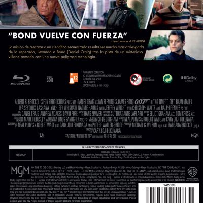 SIN TIEMPO PARA MORIR (ED 2024) (BD) - 8414533142632 - Trasera Sin tiempo para morir (Blu-ray)