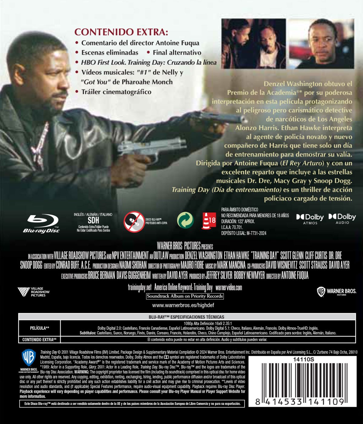 TRAINING DAY (BD) - 8414533141109 - Trasera Training Day (Blu-ray)