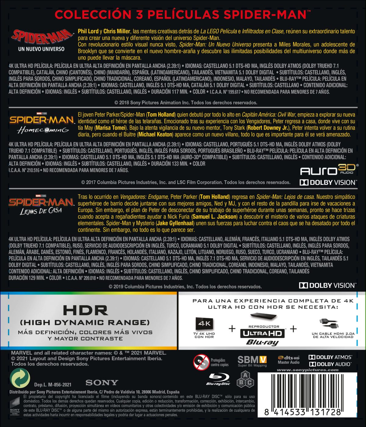 Spider-man: Pack (Homecoming - Lejos de casa - Un nuevo universo) (4K UHD + Blu-ray)
