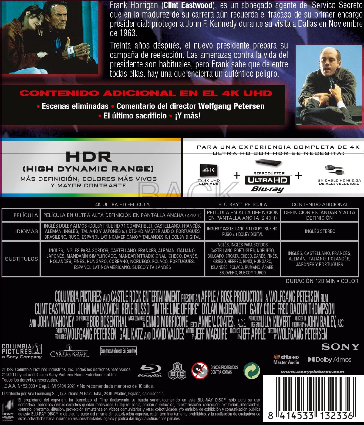 En la línea de fuego (4K UHD + Blu-ray)