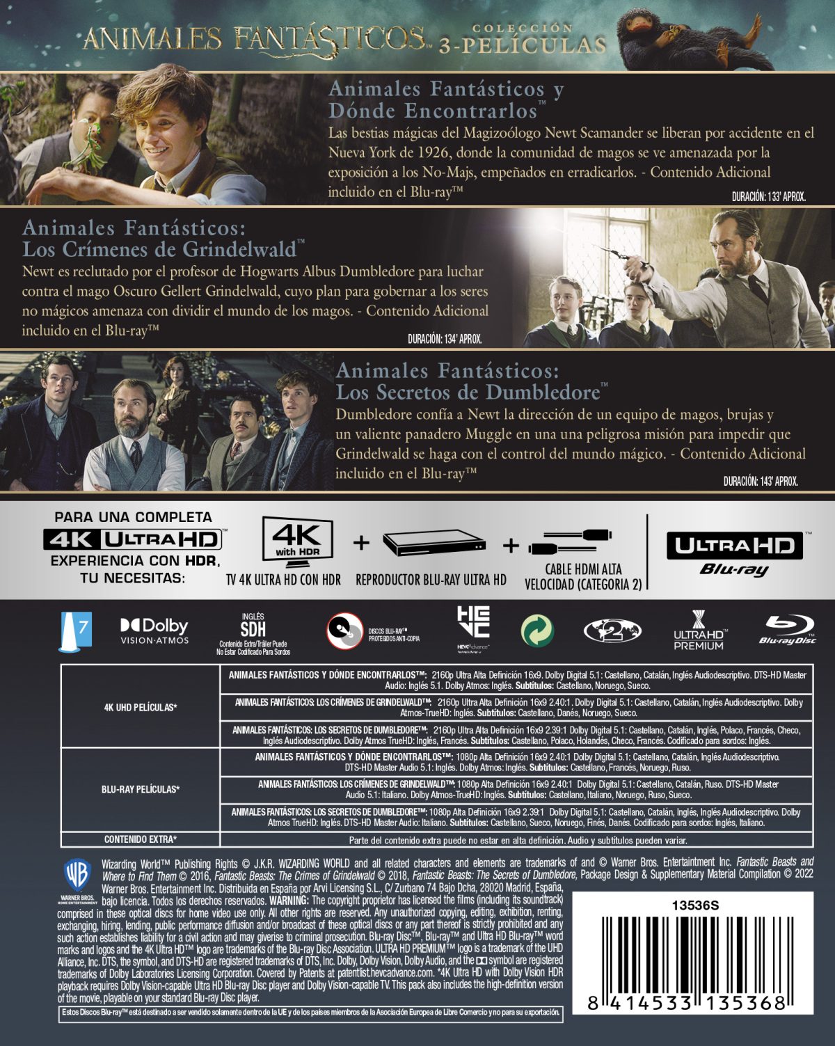 Animales fantásticos: Pack 1-3 (4K UHD + Blu-ray)