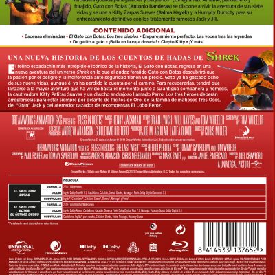 EL GATO CON BOTAS PACK 1-2 (BD) - 8414533137652 - Trasera El gato con botas: Pack 1-2 (Blu-ray)