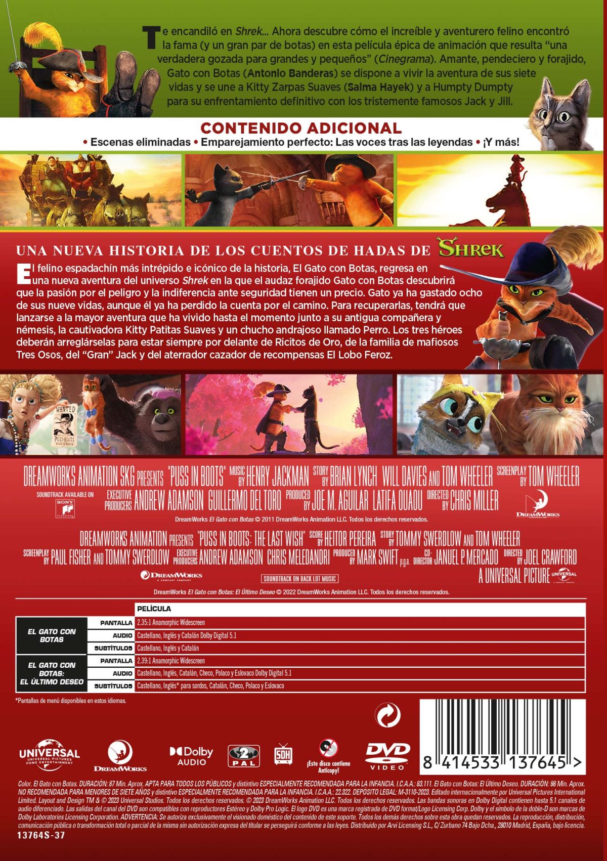 EL GATO CON BOTAS PACK 1-2 (DVD) - 8414533137645 - Trasera El gato con botas: Pack 1-2 (DVD)