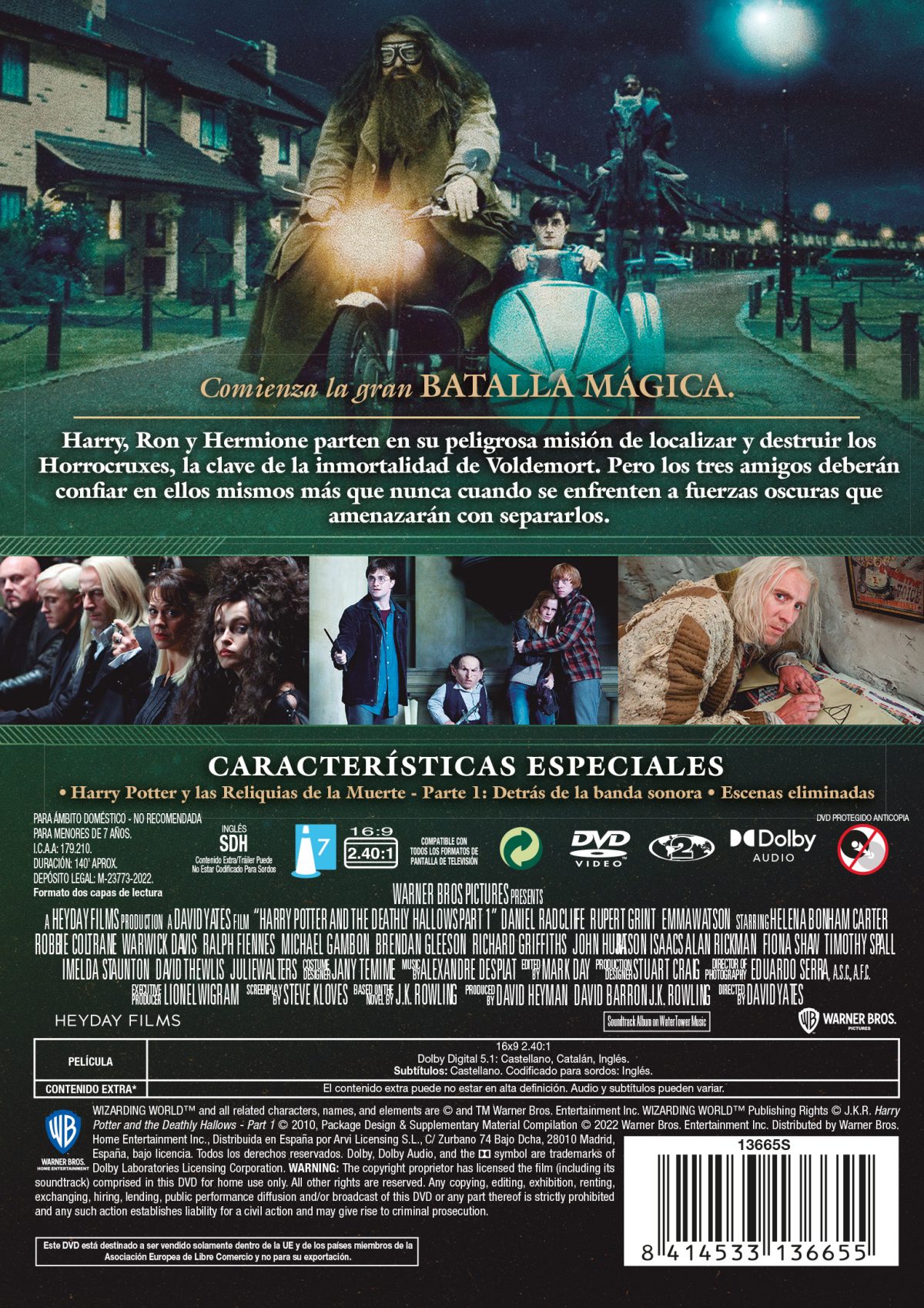 HARRY POTTER 7 LAS RELIQUIAS DE LA MUERTE (PARTE 1) (DVD) - 8414533136655 Harry Potter 7: Las reliquias de la muerte (Parte 1) (DVD)