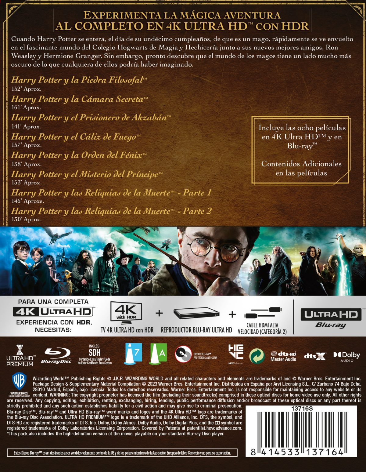 Harry Potter: Pack completo (4K UHD + Blu-ray)