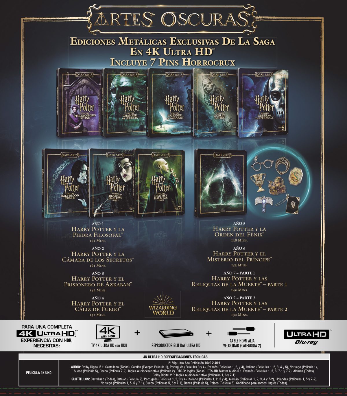 Harry Potter: Pack completo (Ed. artes oscuras) (4K UHD)