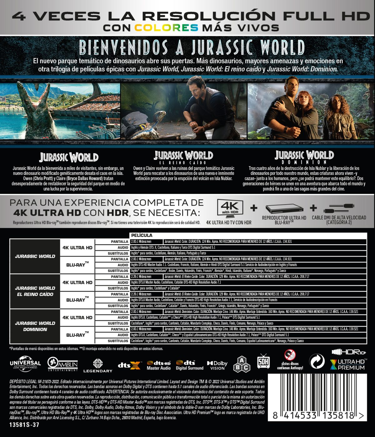 Jurassic World: Pack 1-3 (4K UHD + Blu-ray)
