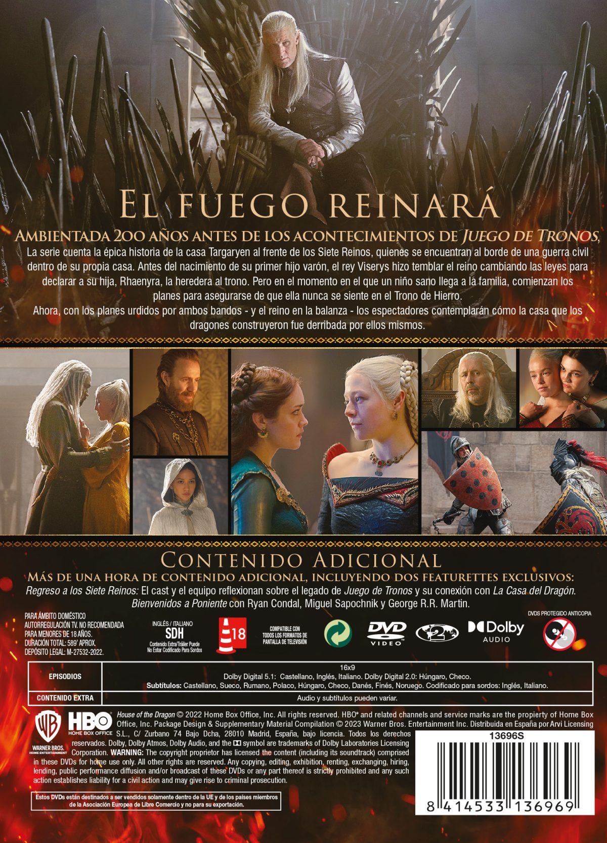 LA CASA DEL DRAGON (TEMPORADA 1) (DVD) - 8414533136969 - Trasera La casa del dragón (Temporada 1) (DVD)