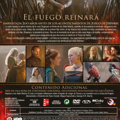 LA CASA DEL DRAGON (TEMPORADA 1) (DVD) - 8414533136969 - Trasera La casa del dragón (Temporada 1) (DVD)