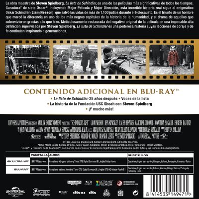 La lista de Schindler (4K UHD + Blu-ray + Blu-ray Extras) Steelbook 2026