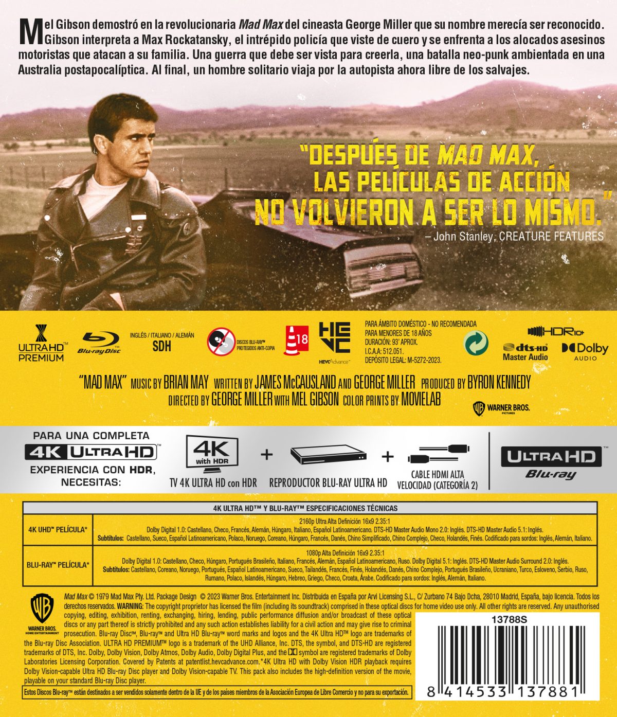 MAD MAX 1 (4K UHD + BD) - 8414533137881 - Trasera Mad Max 1 (4K UHD + Blu-ray)