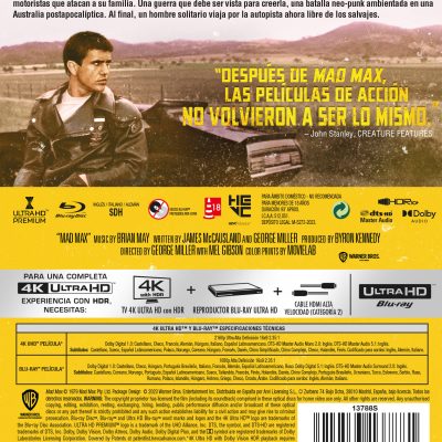 MAD MAX 1 (4K UHD + BD) - 8414533137881 - Trasera Mad Max 1 (4K UHD + Blu-ray)