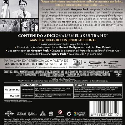 MATAR A UN RUISEÑOR (4K UHD + BD) - 8414533137140 - Trasera Matar a un ruiseñor (4K UHD + Blu-ray)