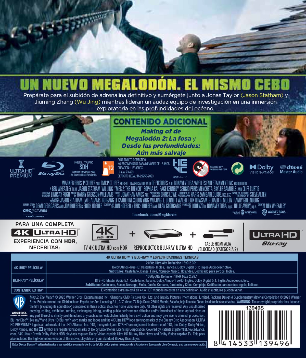 MEGALODON 2 LA FOSA (4K UHD + BD) - 8414533139496 - Trasera Megalodón 2: La fosa (4K UHD + Blu-ray)