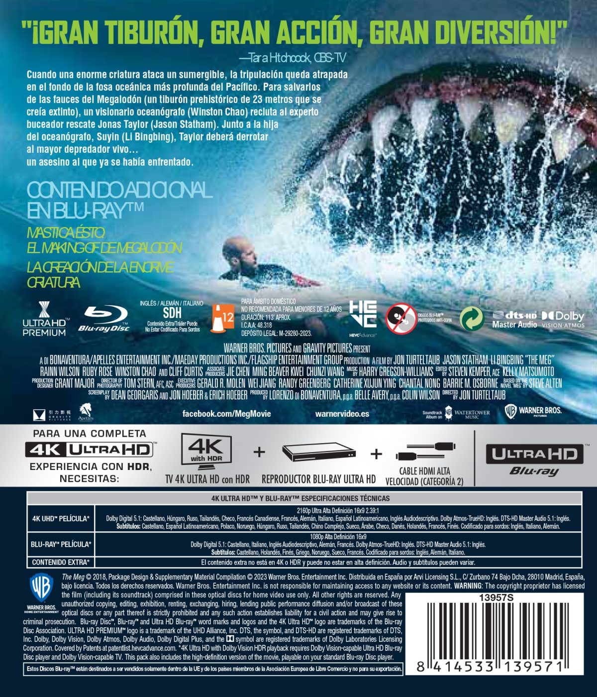 MEGALODON (4K UHD + BD) - 8414533139571 - Trasera Megalodón (4K UHD + Blu-ray)