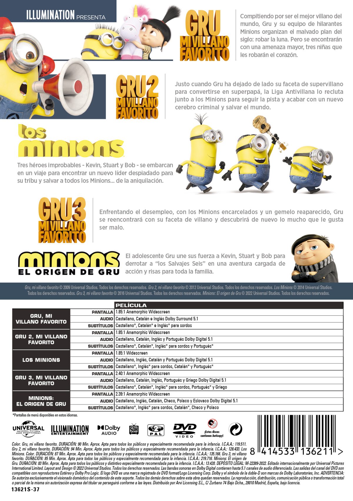 Minions: 1-2 + Gru: Mi villano favorito 1-3 (DVD)