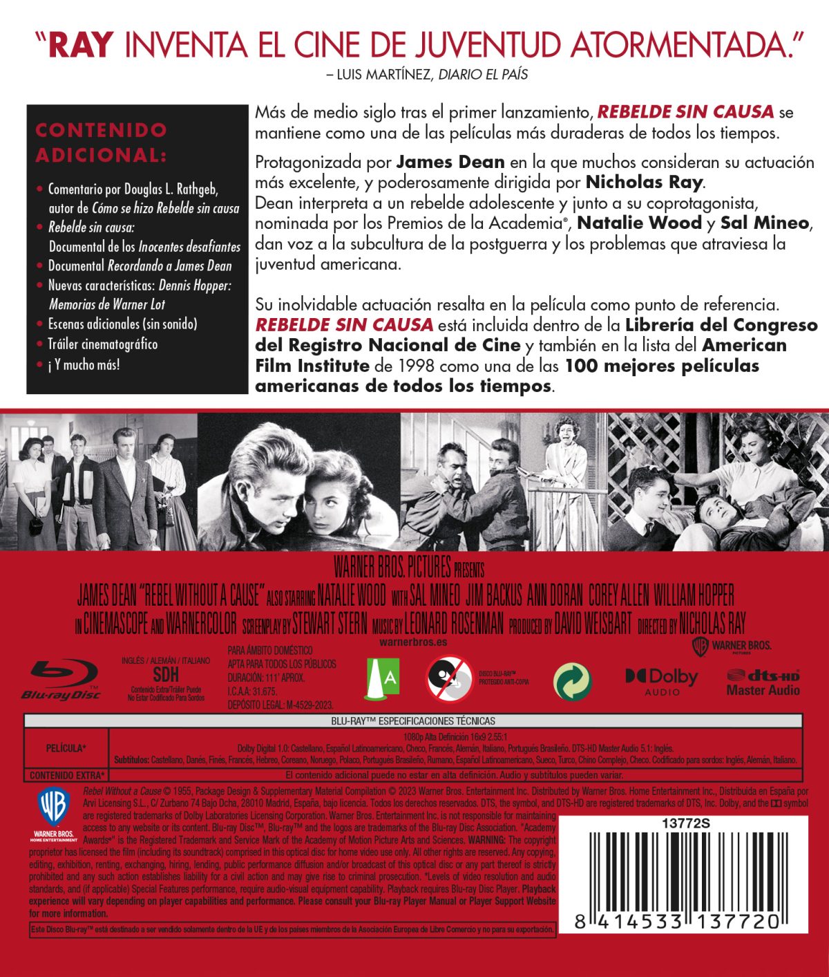 REBELDE SIN CAUSA (BD) - 8414533137720 - Trasera Rebelde sin causa (Blu-ray)